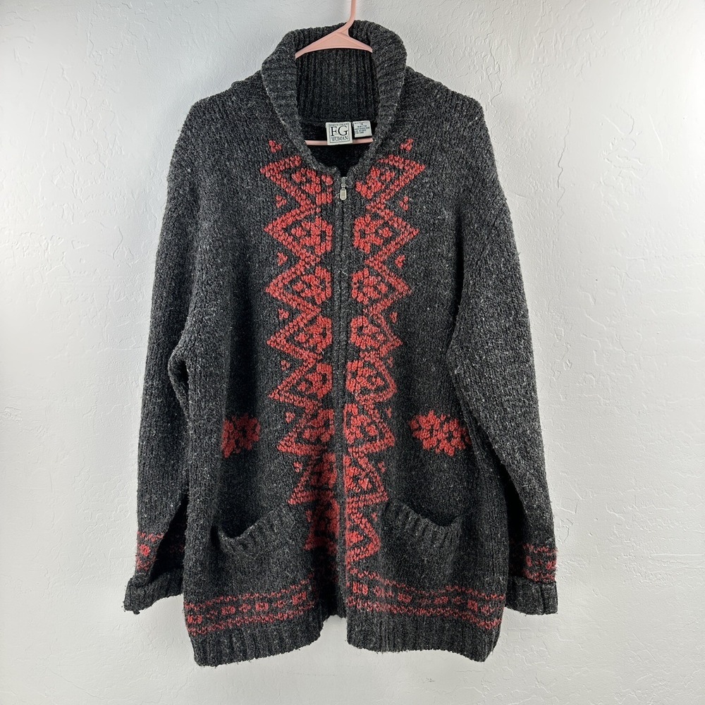 Vintage Field Gear Cardigan Sweater Womens 1X Wool Blend Gray Winter Homestead
